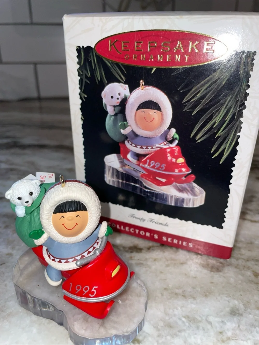 Hallmark Ornament 1995 Frosty Friends #16 Eskimo on Snowmobile - In Original Box